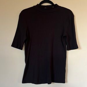 Black Ribbed Mock Neck T-Shirt